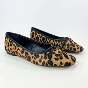 Free People Schutz Arissa Leopard Print Calf Hair Ballet Flats Bow size 6.5